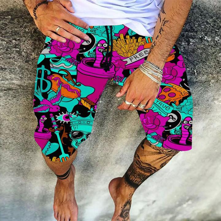 Print Skull Straight Lace-Up Men's Casual Pants