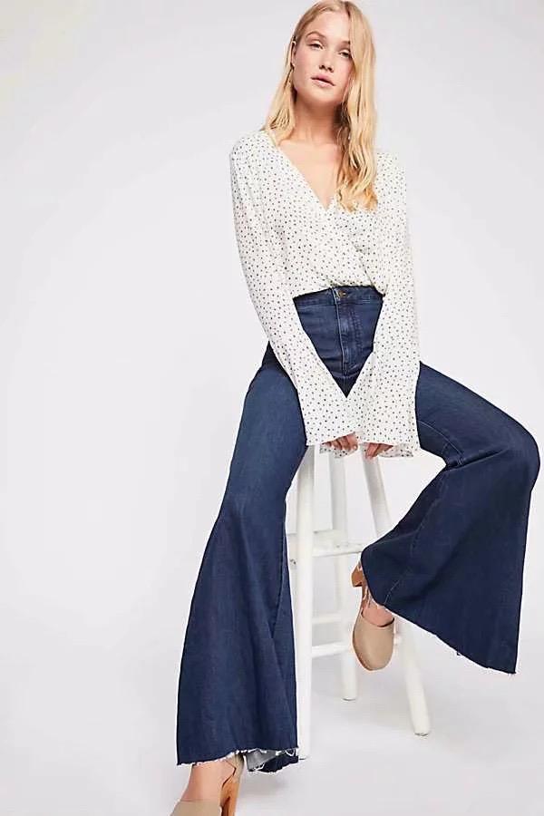 Slim Raw Edge Stitching High Waist Stretch Flared Jeans