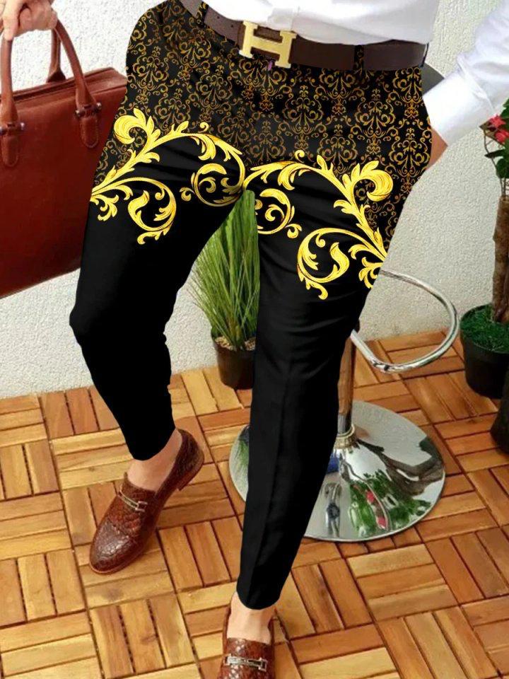 Retro Casual Printed Men's Suit Pants