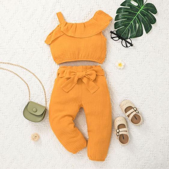 Solid Color Suspenders Trouser Two-piece Summer Children's Set