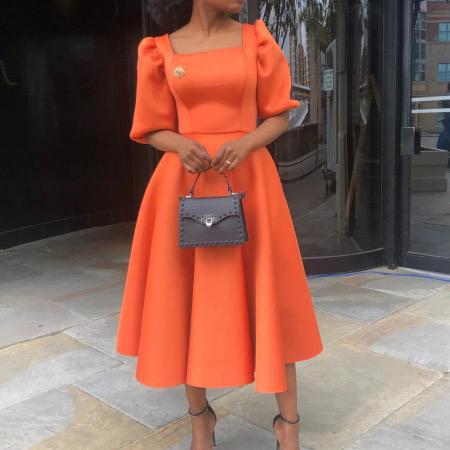 Short-sleeved Pleated Solid Color Large Skirt Dress