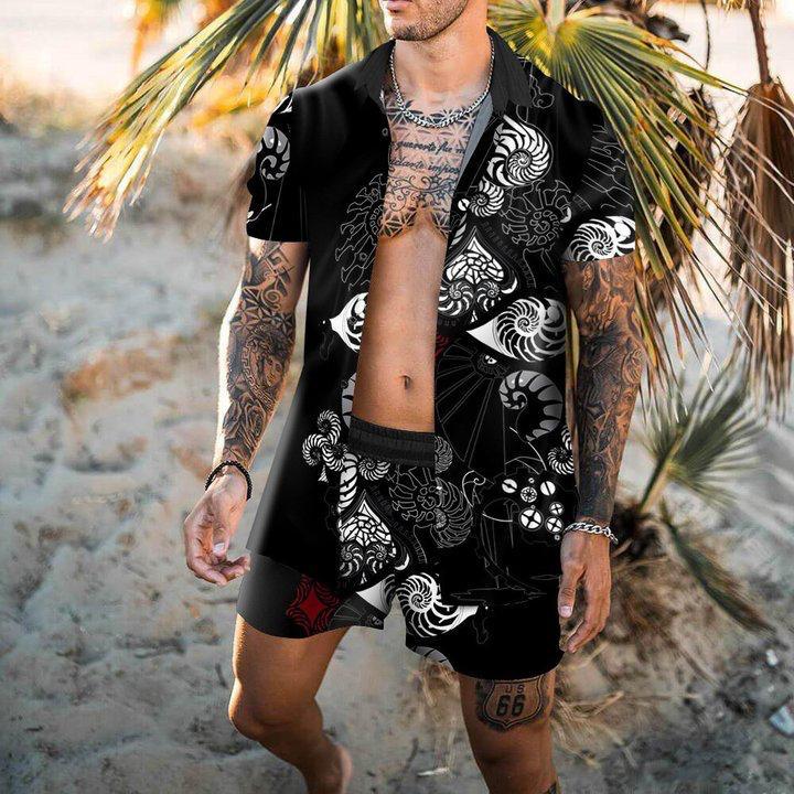Beach Men's Casual Printed Shorts Shirt Set