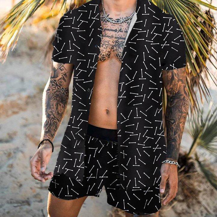 Beach Men's Casual Printed Shorts Shirt Set