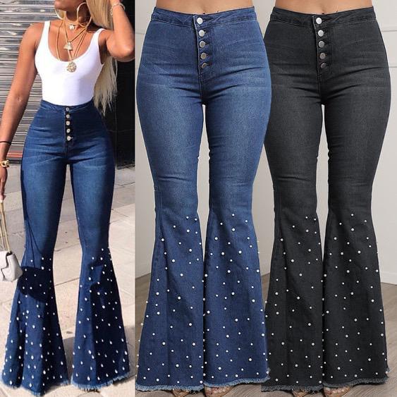 New Stretch Casual Beaded Flared Pants Jeans