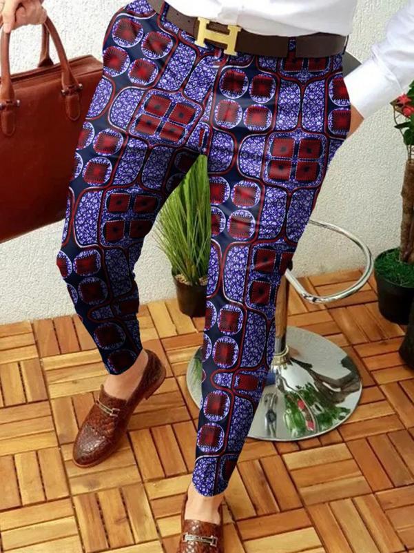 Retro Casual Printed Men's Suit Pants