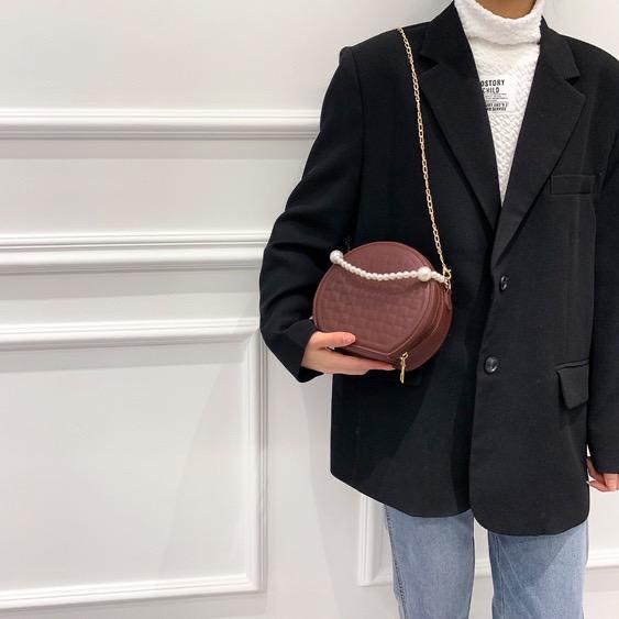 Autumn And Winter Women's Small Round Messenger Rhombus Chain Bag