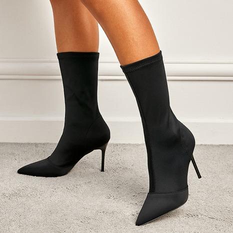 American women pointed stiletto high heel stretch cloth stovepipe mid-tube