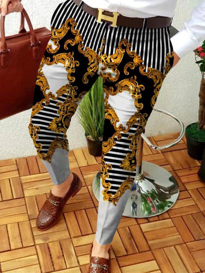 Retro Casual Printed Men's Suit Pants