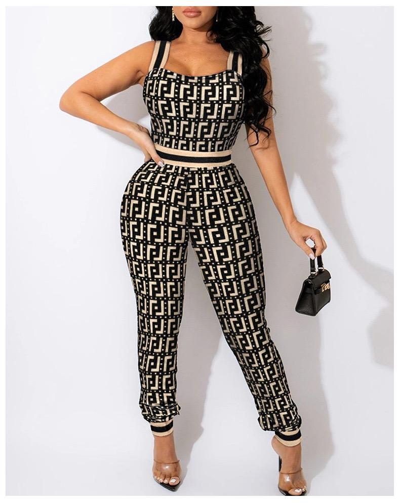 Print Plaid Stripe Waist Suspender Slim Jumpsuit