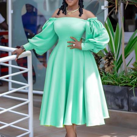 Solid Color Long Sleeve Large Skirt Off-shoulder Dress