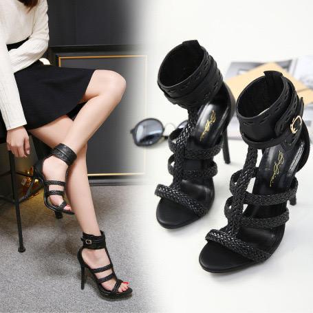 Buckles Woven Open Toe High-heel Sandals