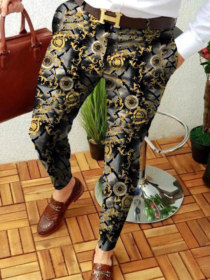 Retro Casual Printed Men's Suit Pants
