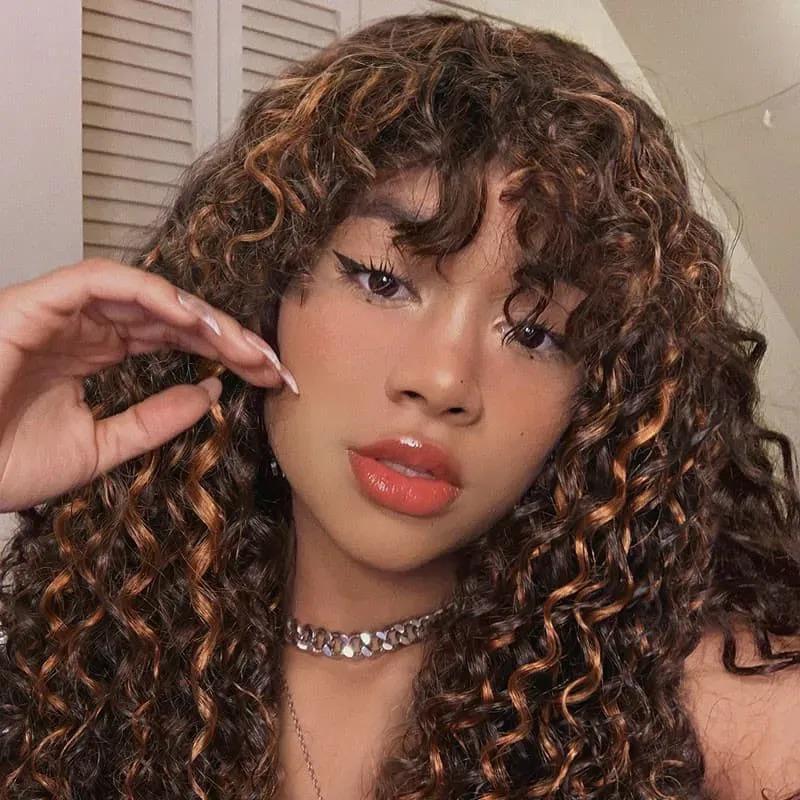 Mix Color Bob Wig Deep Wave Highlight Human Hair Wig With Bangs