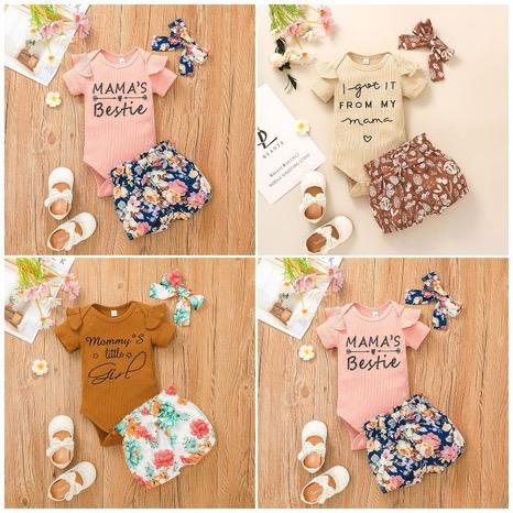 Baby Girl Alphabet Jumpsuit Shorts Seadscarf Suit Baby Pit Strip Jumpsuit