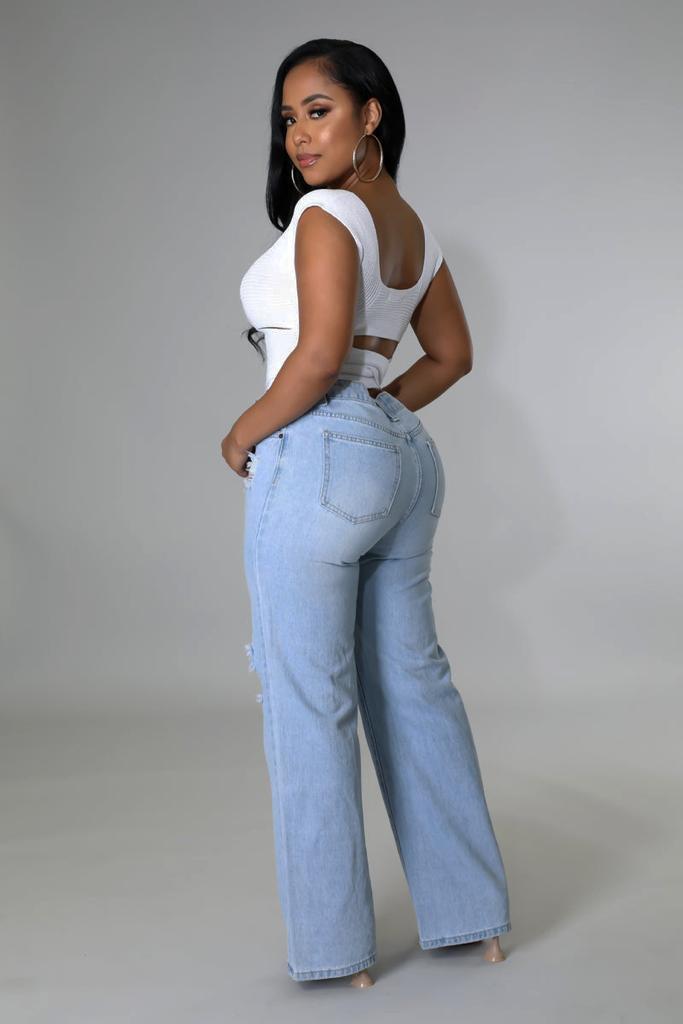 Ripped High Waist Loose Wide-leg Jeans