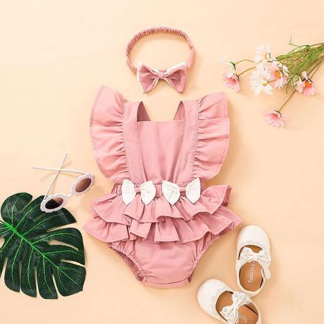 New Baby Jumpsuit Solid Color Sleeveless Lace Triangle Romper