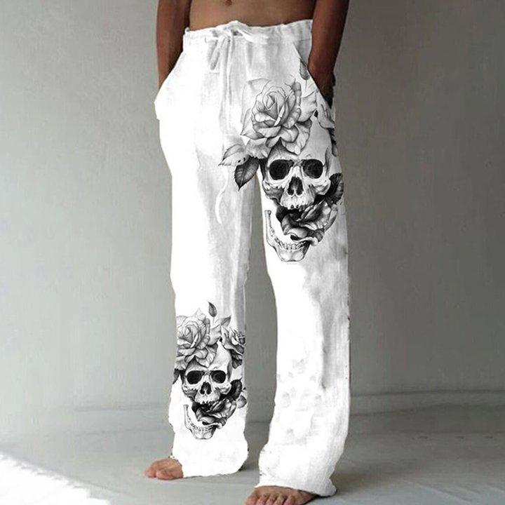 Men's Lace-Up Printed Casual Pant Trouser