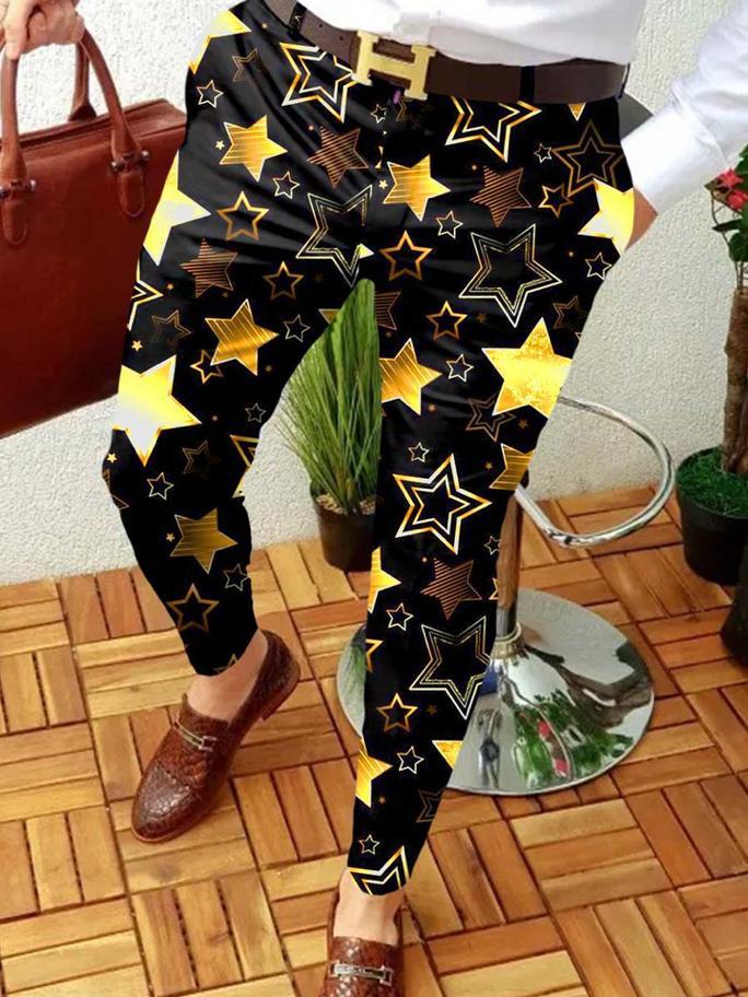 Retro Casual Printed Men's Suit Pants