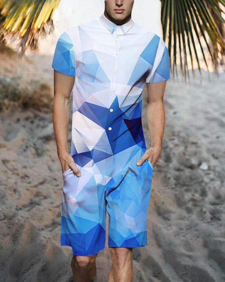 Beach Men's Casual Printed Shorts Shirt Set