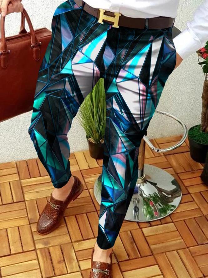 Retro Casual Printed Men's Suit Pants