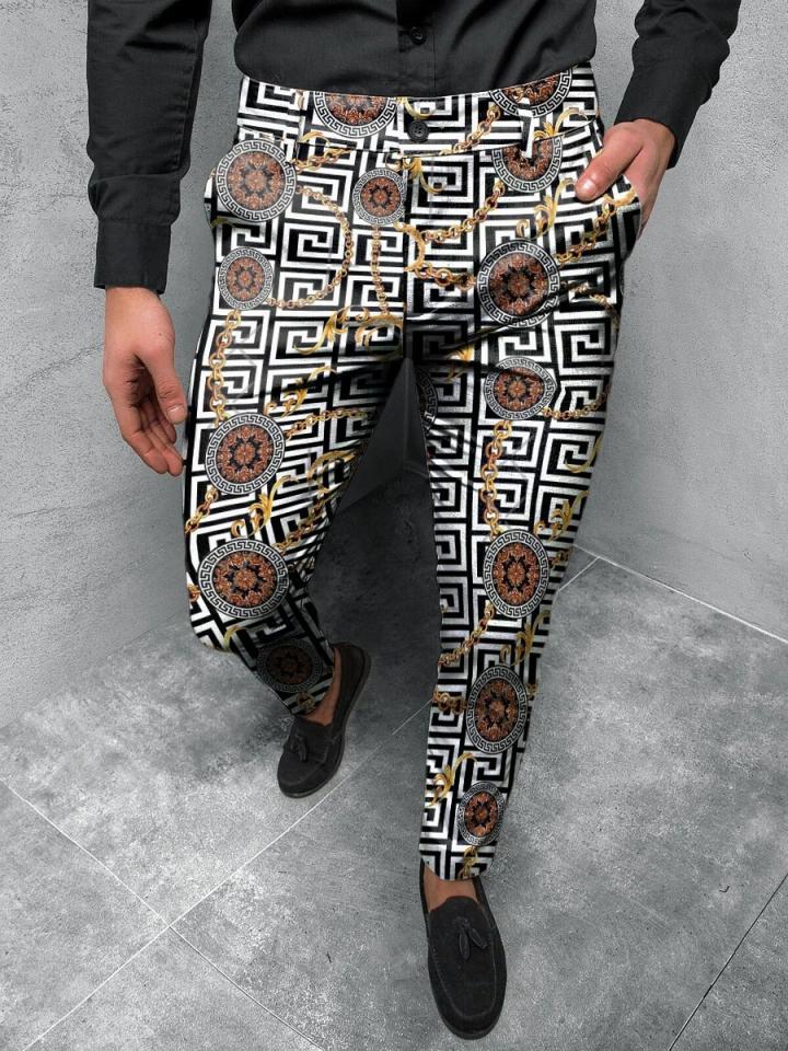 Retro Casual Printed Men's Suit Pants