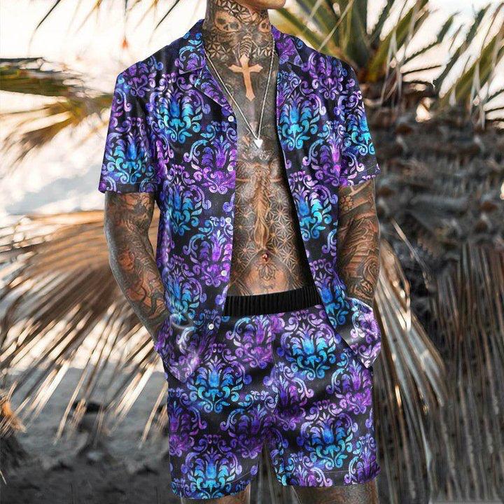 Beach Men's Casual Printed Shorts Shirt Set