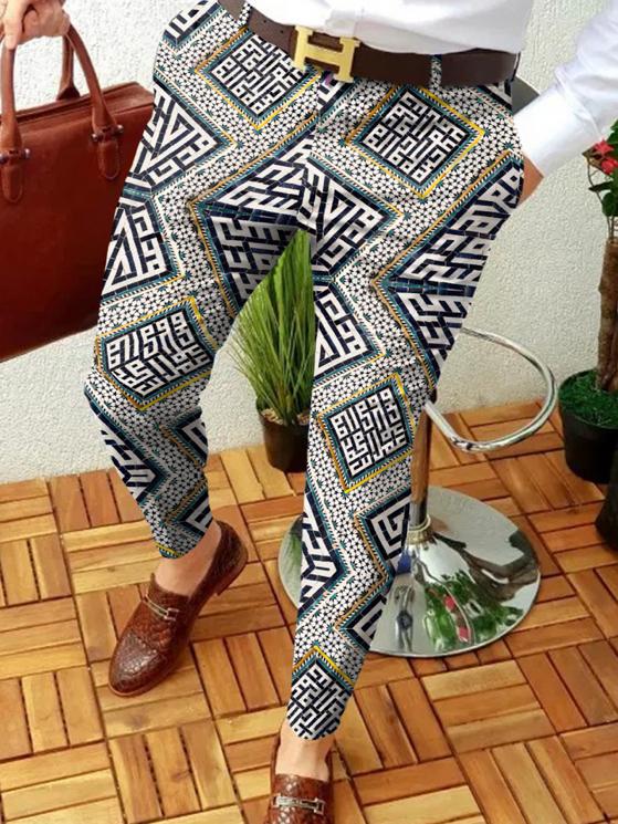 Retro Casual Printed Men's Suit Pants