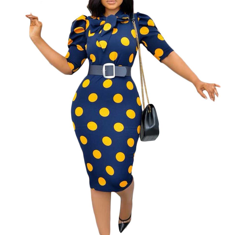 Bow Strap Polka Dot Printed Dress With Belt NSATL118810