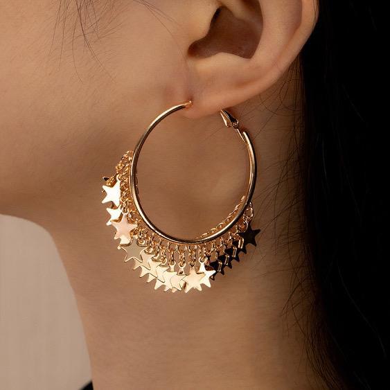Fashion Gold Circle Tassel Geometric Five-pointed Star Women's Earrings