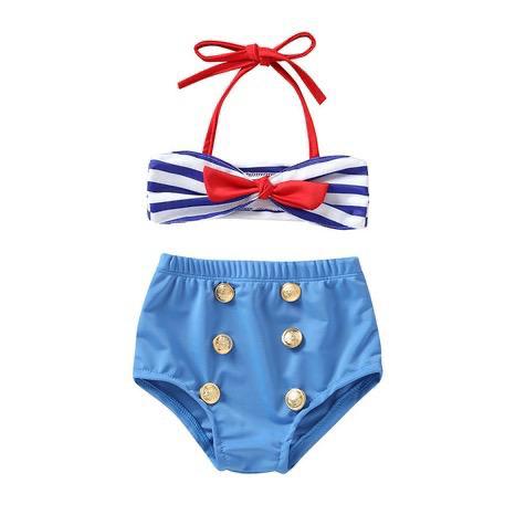 New Summer Bow Sling Navy Children's Swimsuit