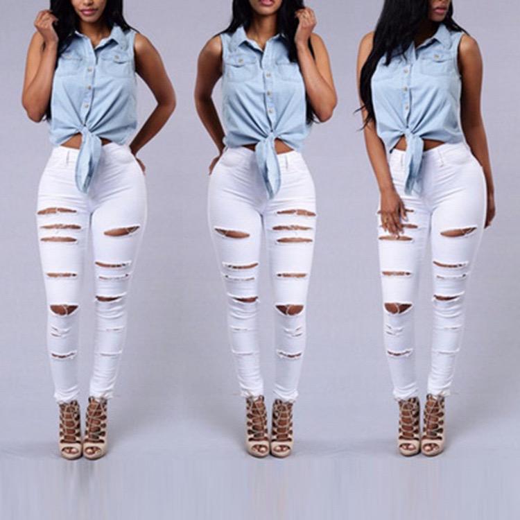 High Waist Slim-fit Ripped Jeans