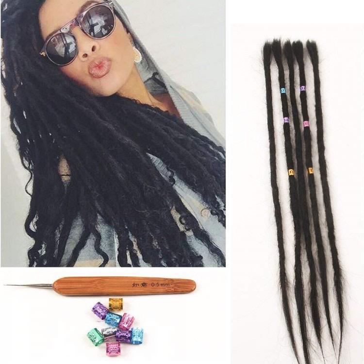 Bloomzon 40 PCS Human Hair Dreadlock Extensions Natural Black 20 inch