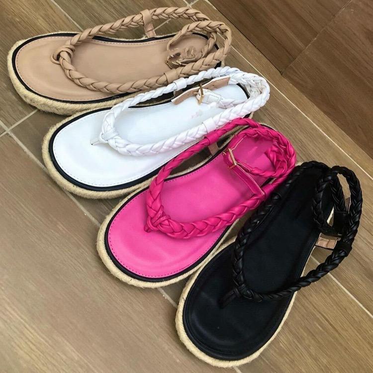 Solid Color Braided Strap Toe Thick Bottom Sandals