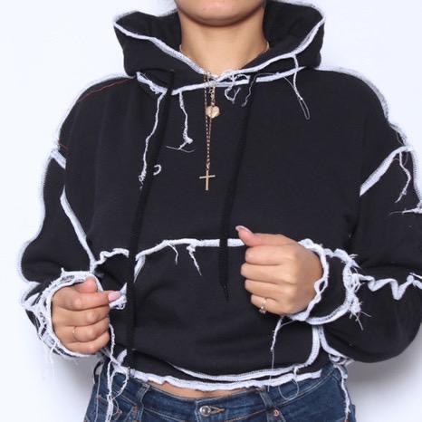 Contrast Color Hooded Sweater With Pockets