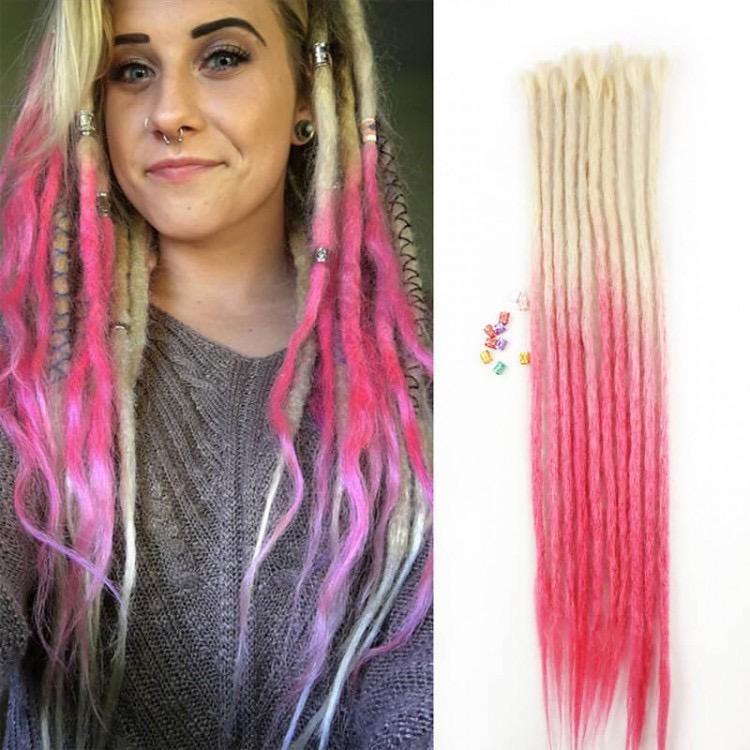 Bloomzon Dreadlock Extensions Ombre Blonde and Pink 2-17# Synthetic Dreads 24 Inch