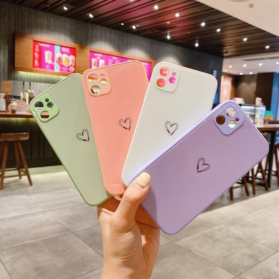 Straight Edge Liquid Silicone Glass Phone Case Heart Shaped All-inclusive