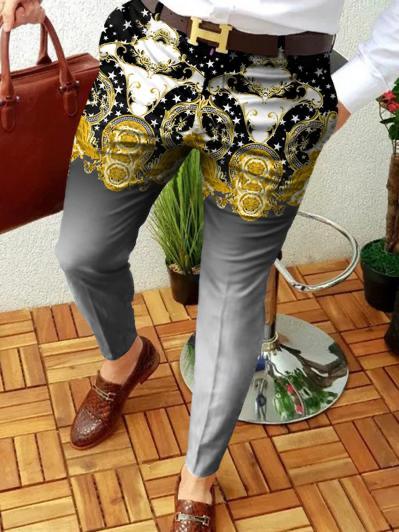 Designer Printed Casual Men's Suit Pant Trouser