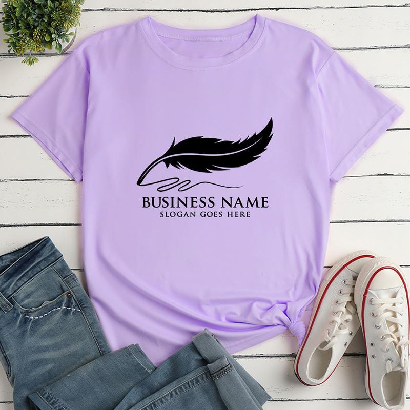 Feather Letter Print Loose Short-sleeved T-Shirt