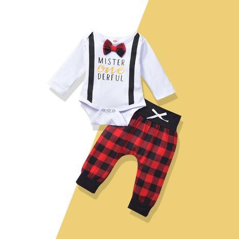new style suit bowknot long-sleeved romper baby plaid boy suit