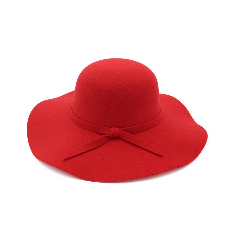 Woolen Dome Bow Ruffled Big Brim Hats