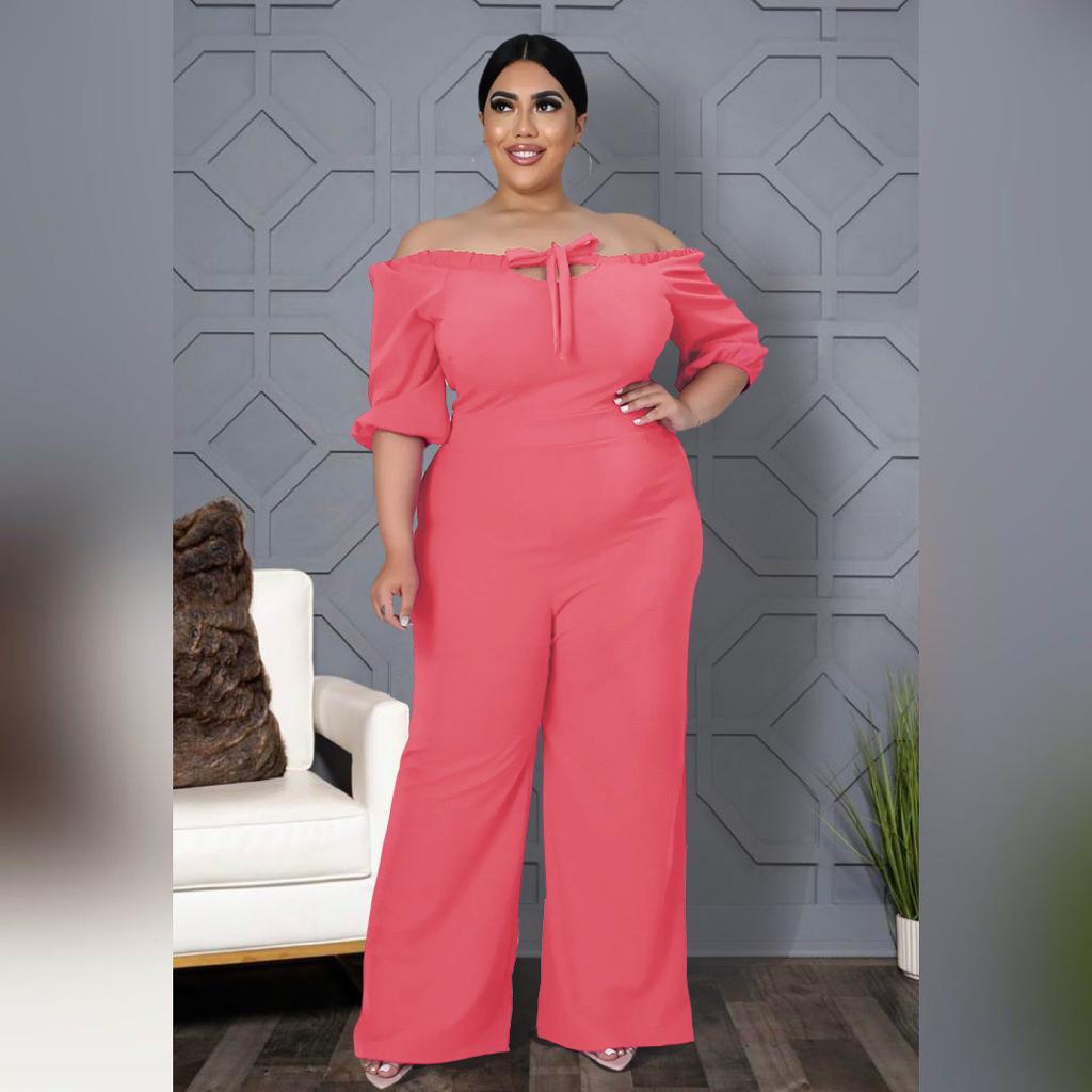 Plus Size Solid Color One-shoulder Straps Wide-leg Jumpsuit