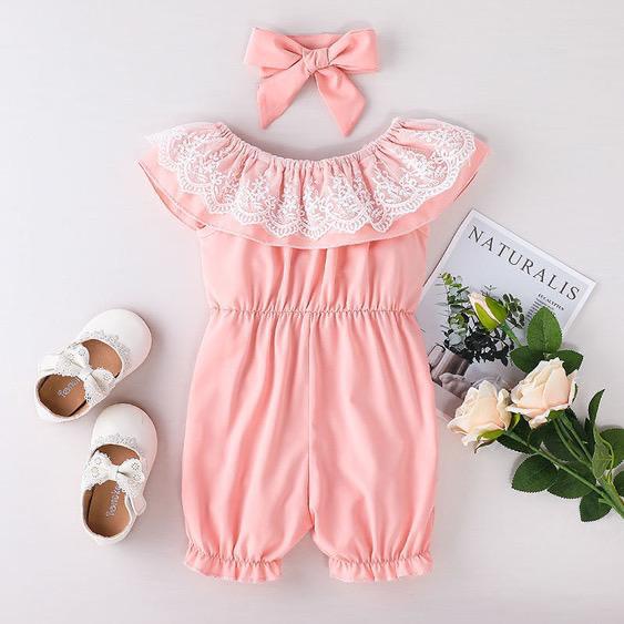 Sweet Short-sleeved Romper New Summer Pink Boxer Jumpsuit