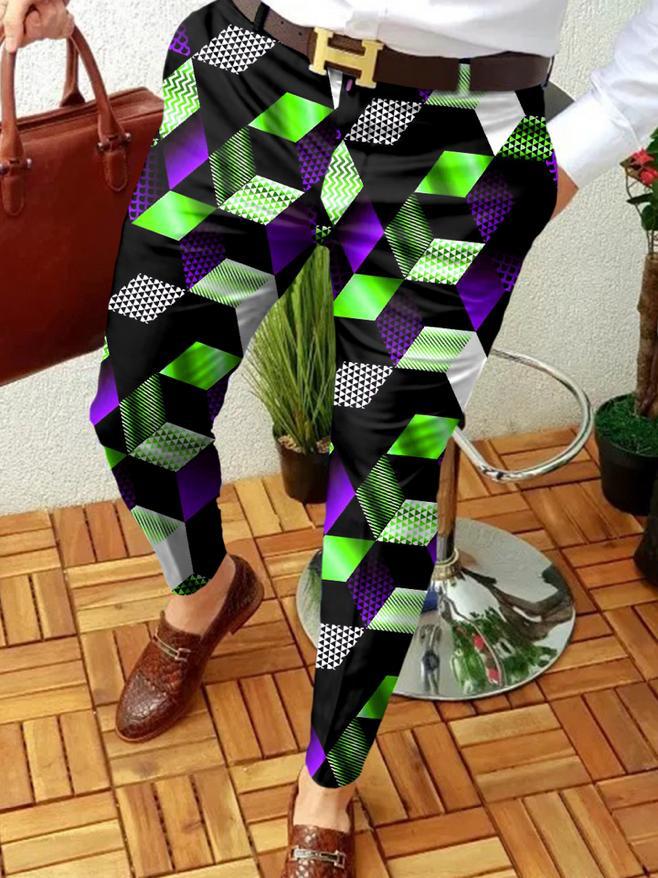 Retro Casual Printed Men's Suit Pants