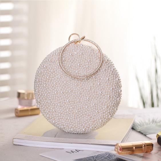 New Pearl Dinner Bag Hand-held Diamond Round Bag