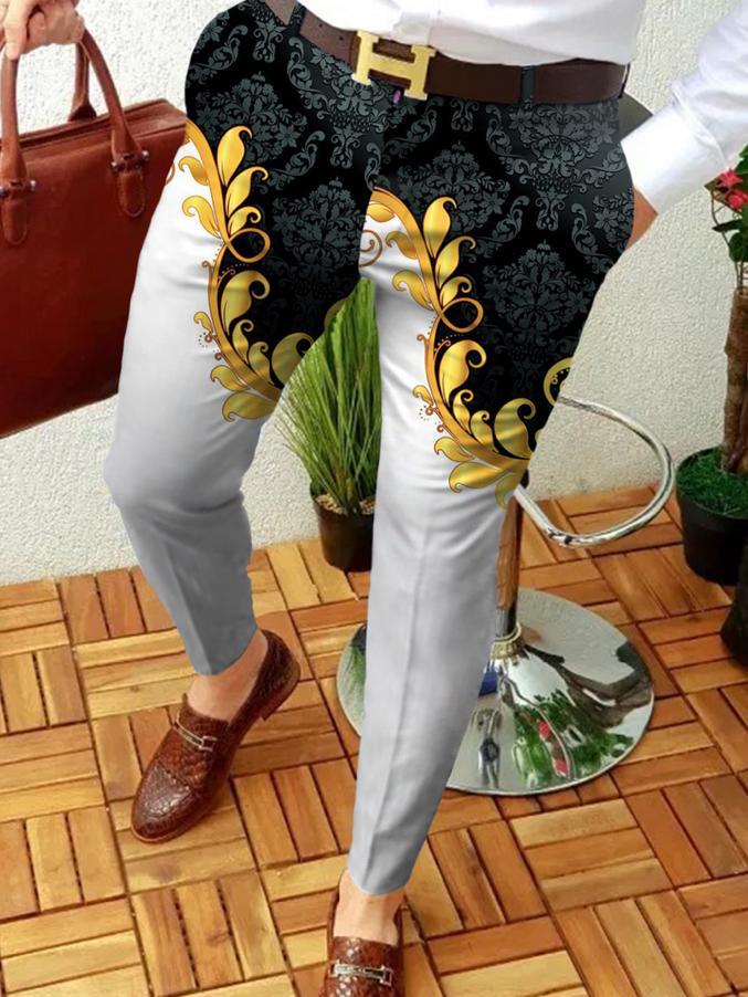 Designed Retro Casual Printed Men's Suit Pant
