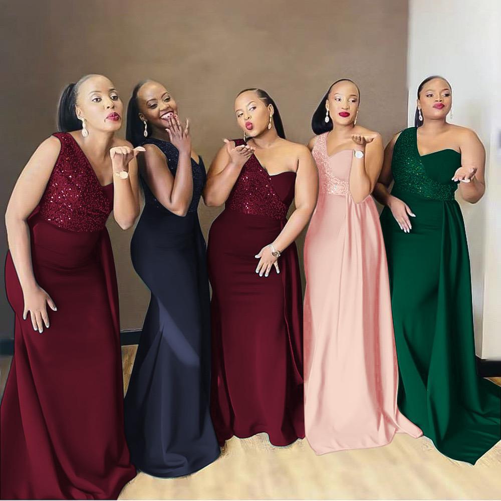 Plus Size Single-shoulder Sleeveless Sequin Mopping Solid Color Commuting Haute Couture Evening Dress