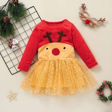 Cute baby long-sleeved dress children's clothing cartoon mesh skirt children's skirt