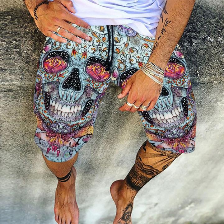 Print Skull Straight Lace-Up Men's Casual Pants
