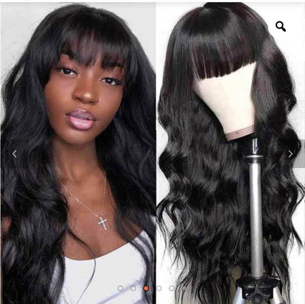 Body Wave Capless Wig With Bangs 150 Density Natural Black