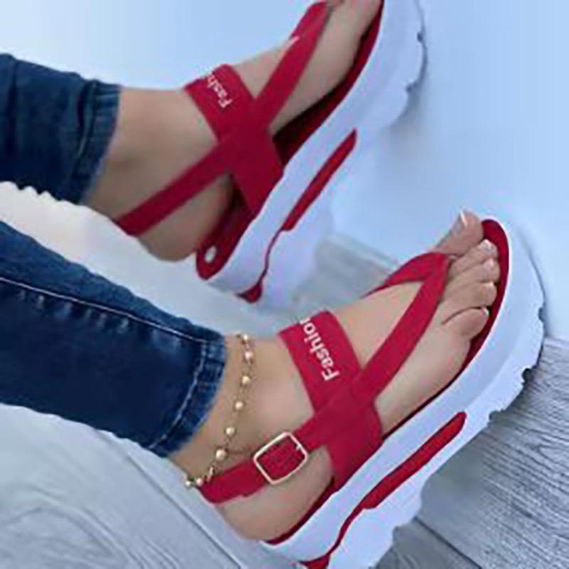 Buckle Clipped Toe Open Toe Wedge Sandals